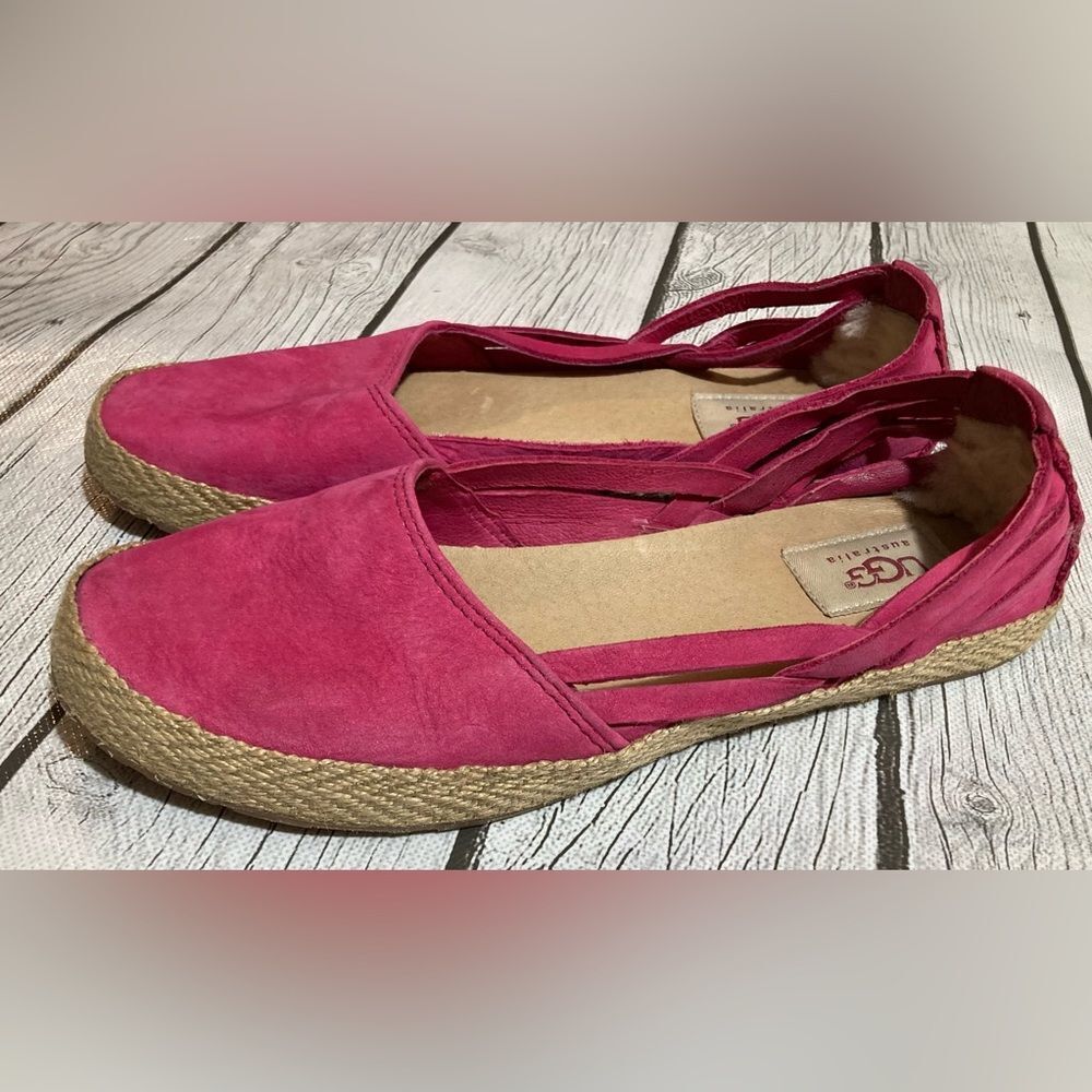 UGG Cicily Shearling Lined Espadrille Flat Fuchsia Leather size 6 Women’s